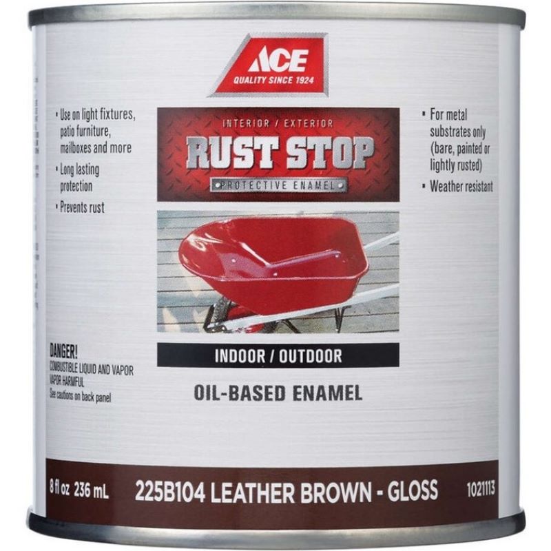 Ace Rust Stop Oil Based Enamel Gloss Leather Brown 8 oz