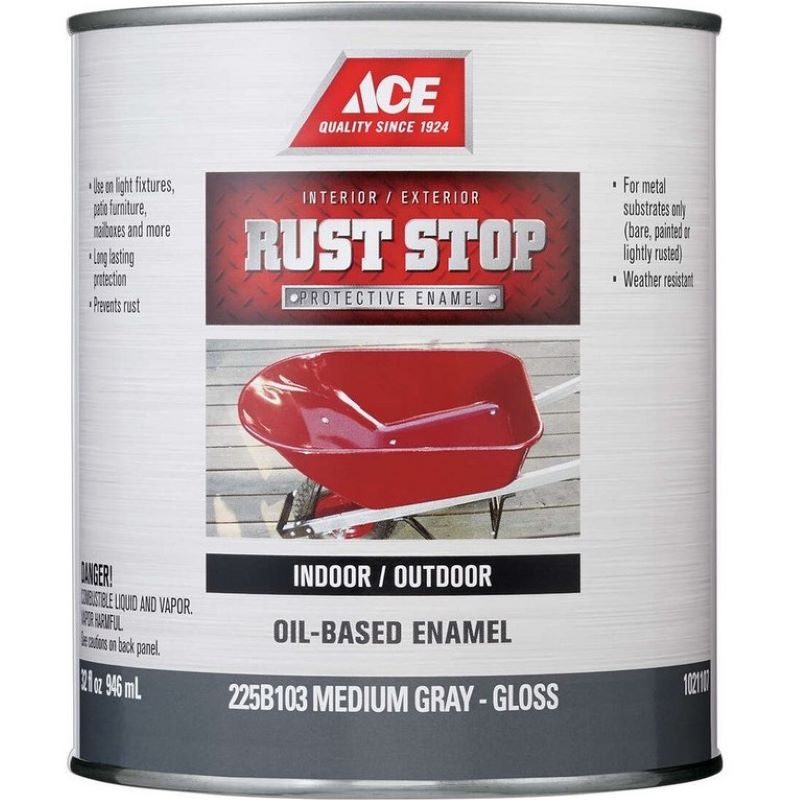 Ace Rust Stop Oil Based Enamel Gloss Medium Gray 1 qt