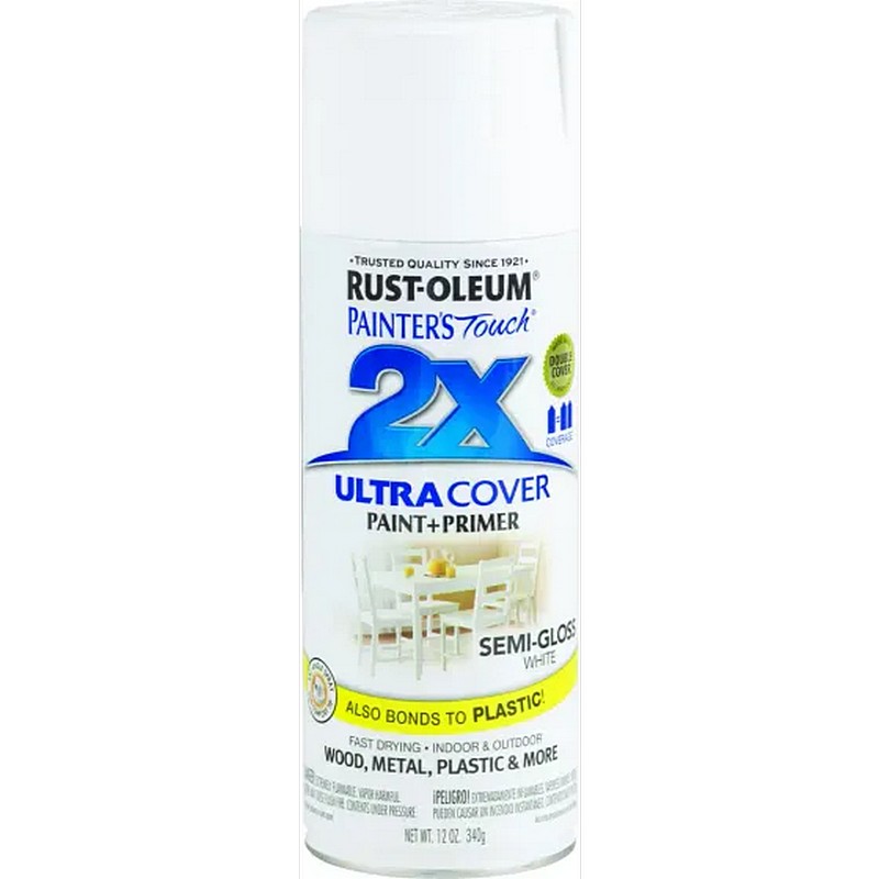 Rust-Oleum 2X Ultra Cover Spray Paint & Primer Semi Gloss White 12 oz