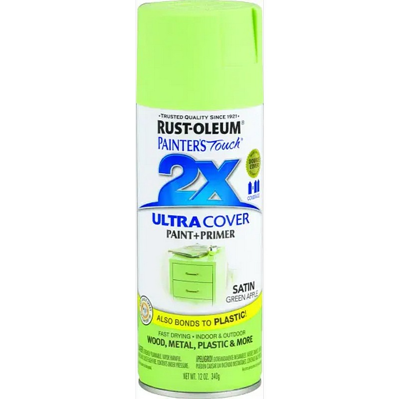 Rust-Oleum 2X Ultra Cover Spray Paint & Primer Satin Green Apple 12 oz