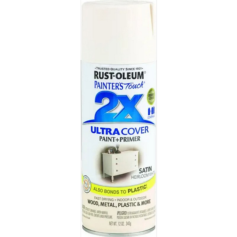 Rust-Oleum 2X Ultra Cover Spray Paint & Primer Satin Heirloom White 12 oz