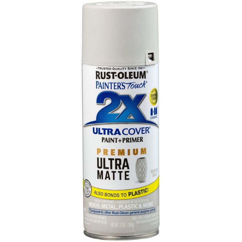 Rust-Oleum 2X Ultra Cover Spray Paint & Primer Ultra Matte Perfect Gray 12 oz