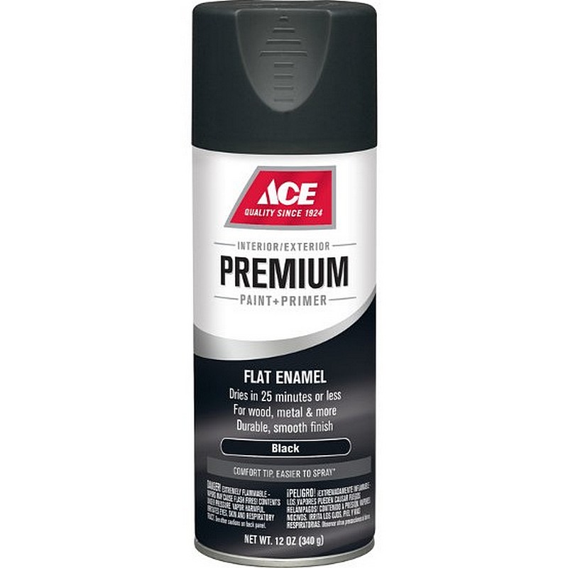 Ace Premium Spray Paint & Primer Flat Enamel Black 12 oz