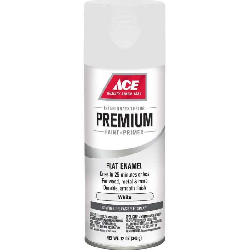 Ace Premium Spray Paint & Primer Flat Enamel White 12 oz