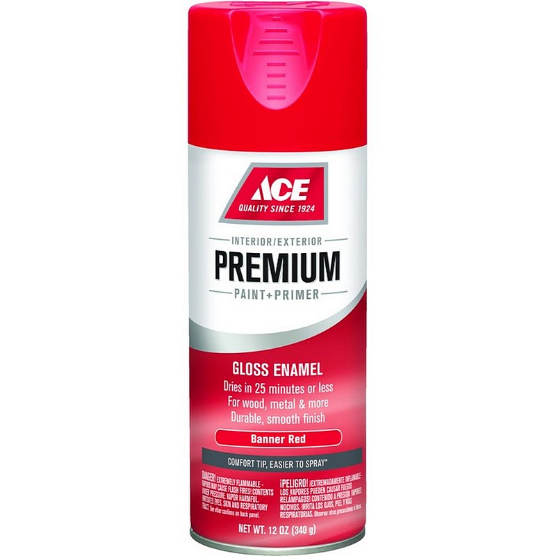 Ace Premium Spray Paint & Primer Gloss Enamel Banner Red 12 oz