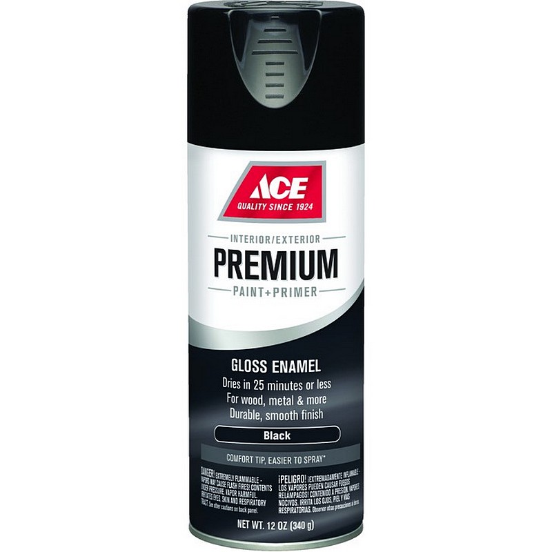 Ace Premium Spray Paint & Primer Gloss Enamel Black 12 oz