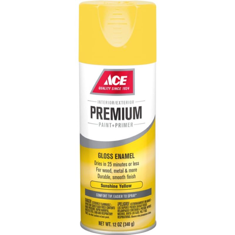 Ace Premium Spray Paint & Primer Gloss Enamel Sunshine Yellow 12 oz