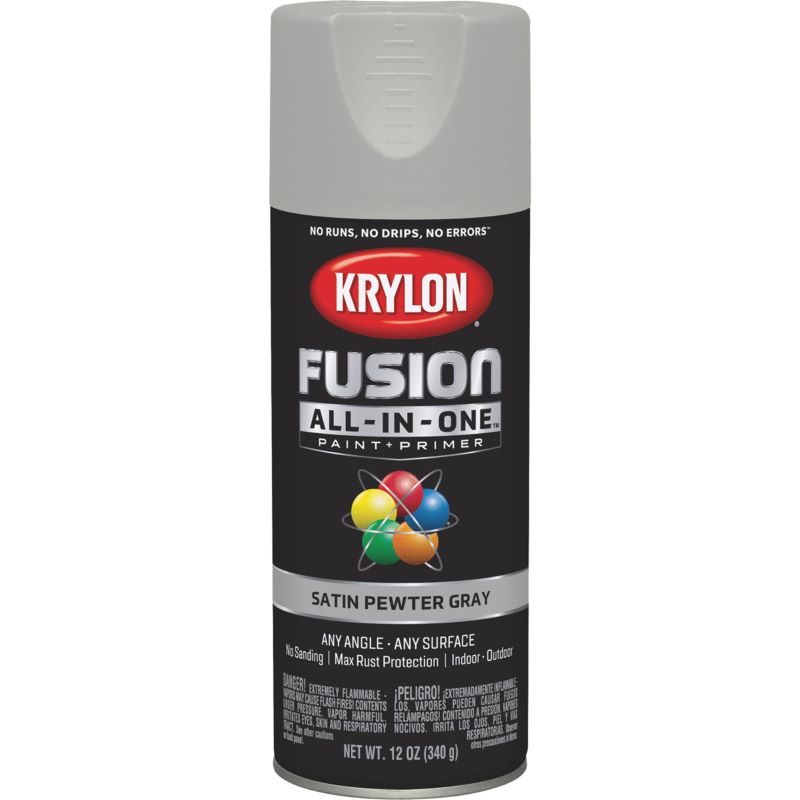 Krylon Fusion All In One Spray Paint Satin Pewter Gray 12 oz