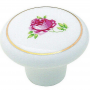 Round Cabinet Knob White with Rose