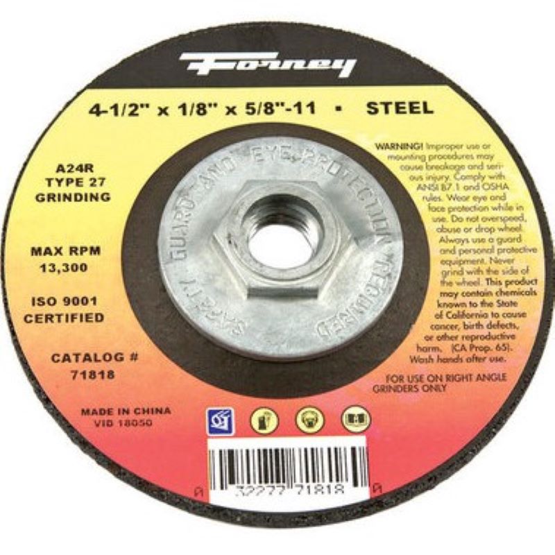 Forney Metal Grinding Wheel Type 27 4-1/2"x1/8"x5/8"-11