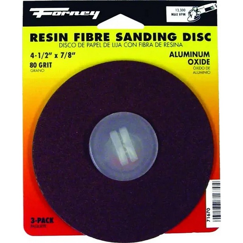 Forney Aluminum Oxide Fibre Sanding Disc 80 Grit 4-1/2" 3 Ct