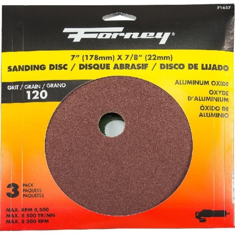 Forney Aluminum Oxide Fibre Sanding Disc 120 Grit 7" 3 Ct