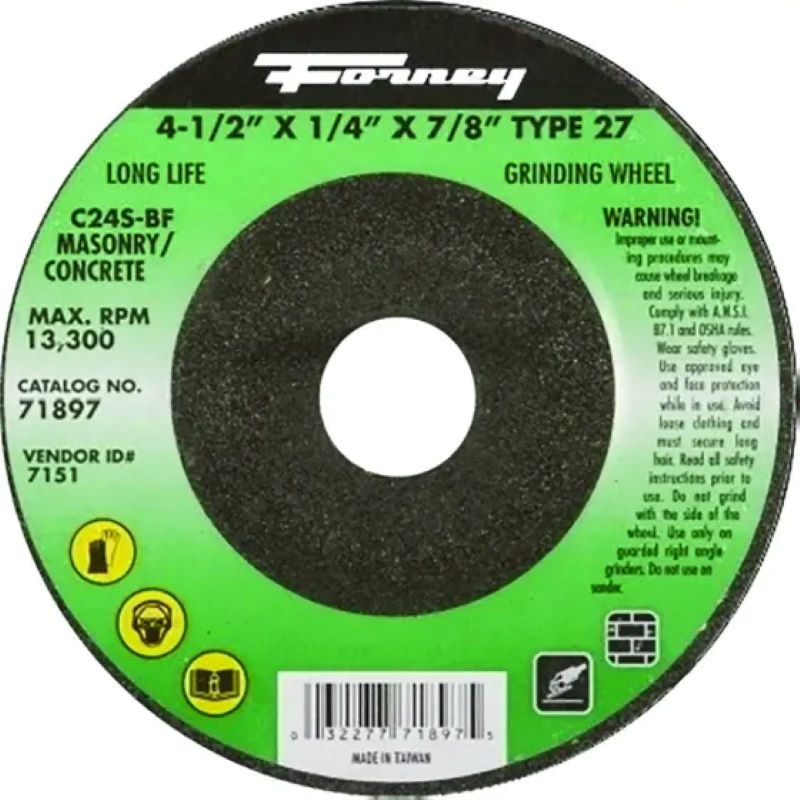 Forney Masonry/Concrete Grinding Wheel Type 27 24 Grit 4-1/2"x1/4"x7/8"