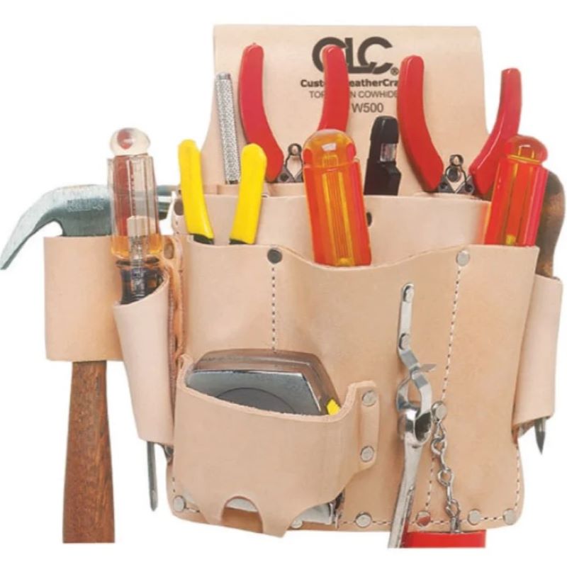Tan Leather 8 Pocket Electrician's Tool Pouch 