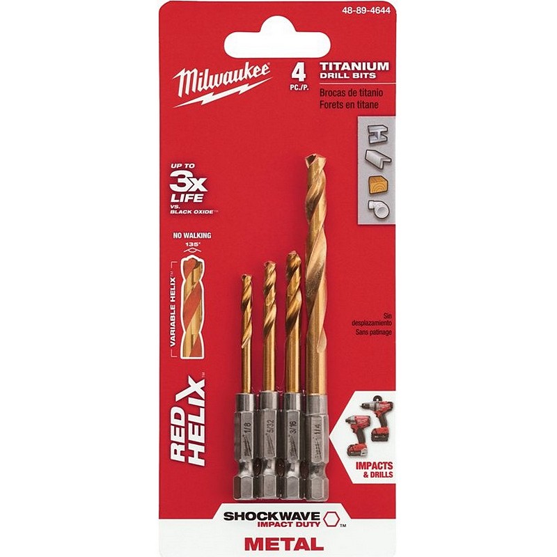 Milwaukee SHOCKWAVE Red Helix Hex Shank Drill Bit Set 4 Ct