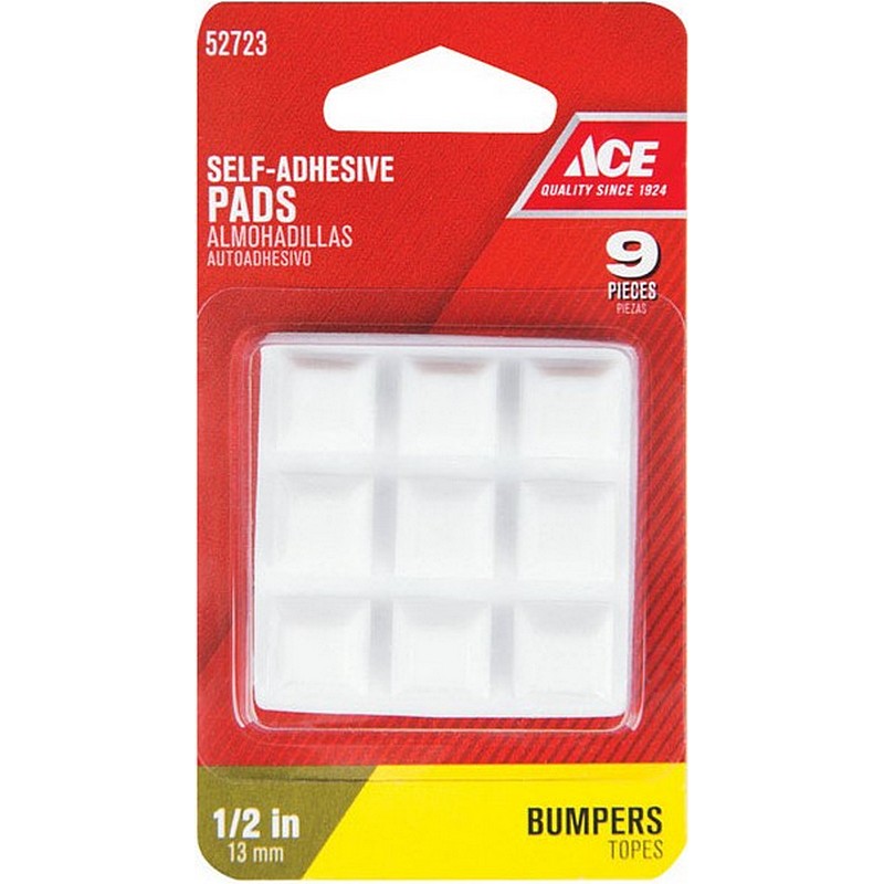 Self Adhesive White Square Bumper Pads 1/2"x1/2" 9 Ct