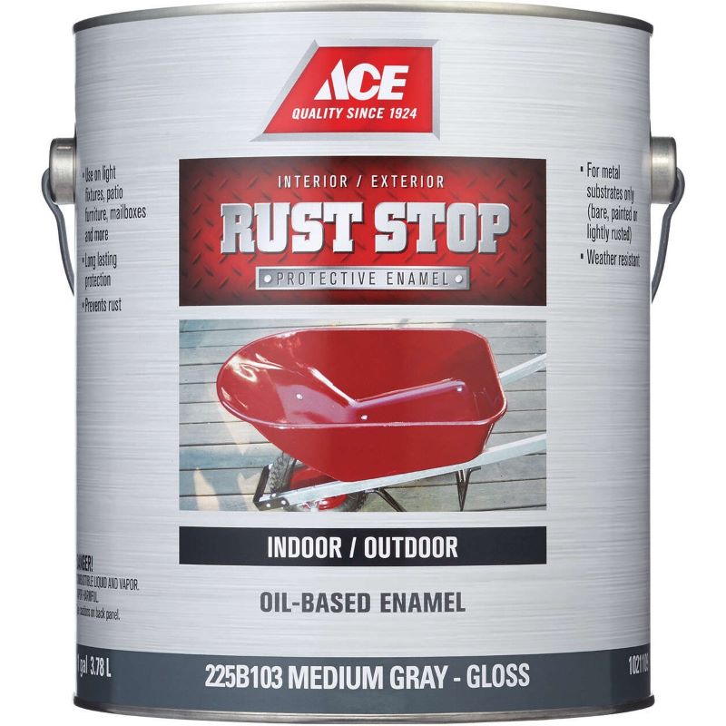 Ace Rust Stop Oil Based Enamel Gloss Medium Gray 8 oz