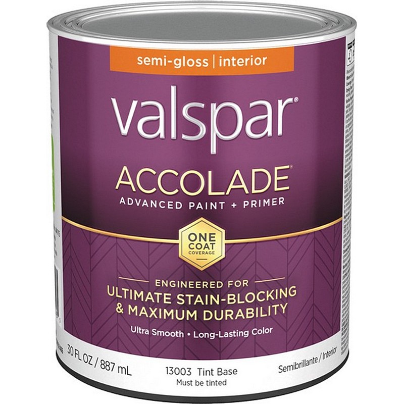 Valspar Accolade Paint & Primer Stain Blocking Interior Semi-Gloss Tint Base 1 qt