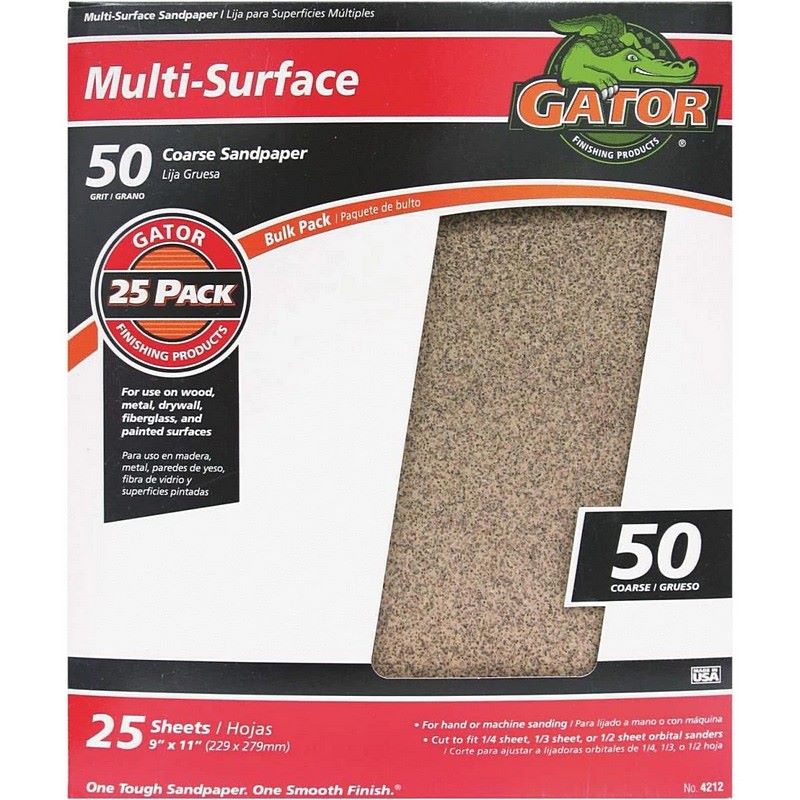 Gator Sandpaper 9 x 11" 50 Grit 25 ct