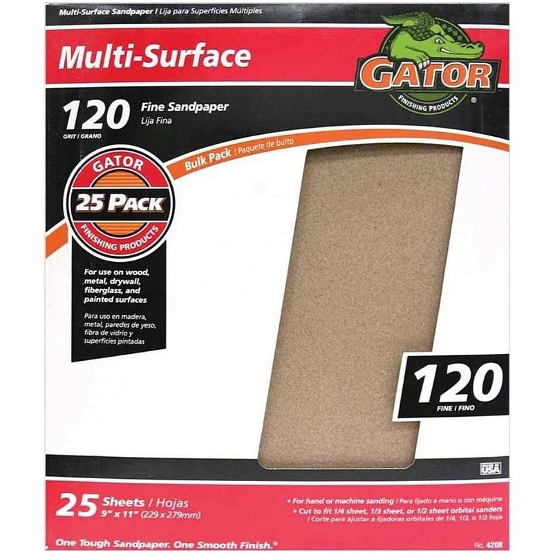 Gator Sandpaper 9 x 11 in 120 Grit 25 ct