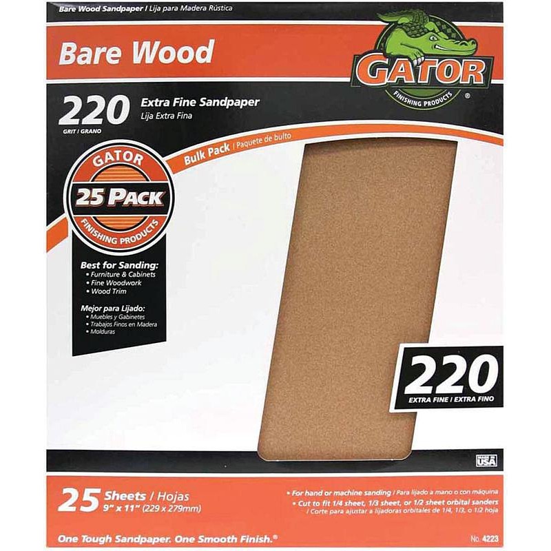 Gator Sandpaper 9 x 11 in 220 Grit 25 ct