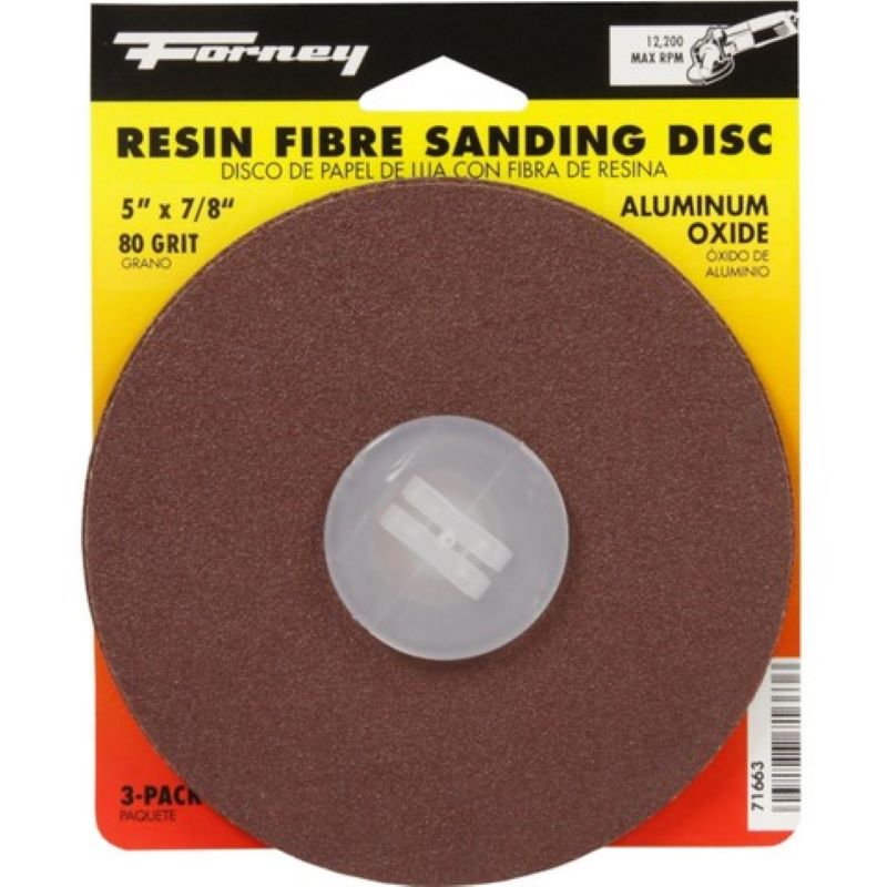 Forney Aluminum Oxide Fibre Sanding Disc 5" 80 Grit 3 Ct