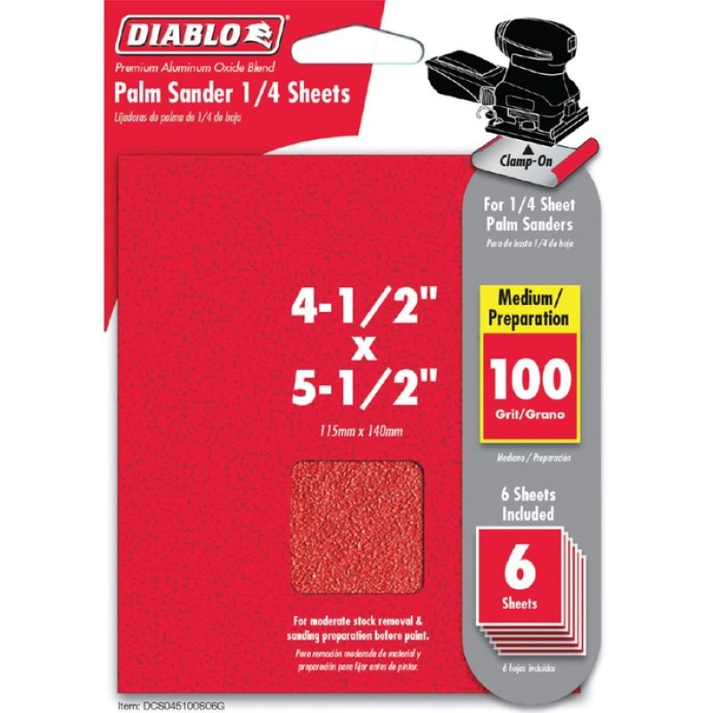 Diablo Sandpaper 100 Grit 4-1/2"x 5-1/2" 6 Ct