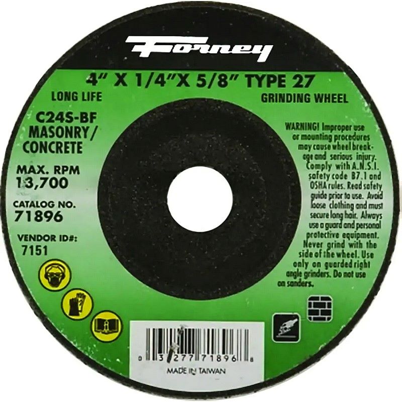 Forney Masonry/Concrete Grinding Wheel Type 27 24 Grit 4"x1/4"x5/8"