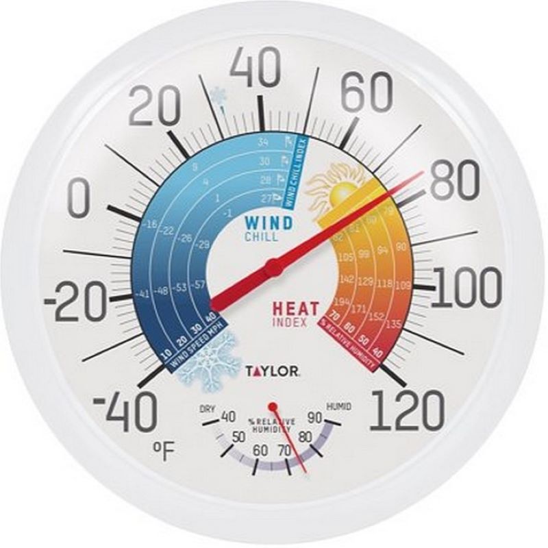 Wind Chill and Heat Index Plastic Dial Thermometer 13-1/4"