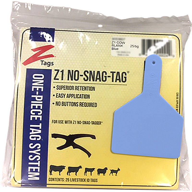 Z1 No Snag Cow Tag Blank Blue 25 Ct