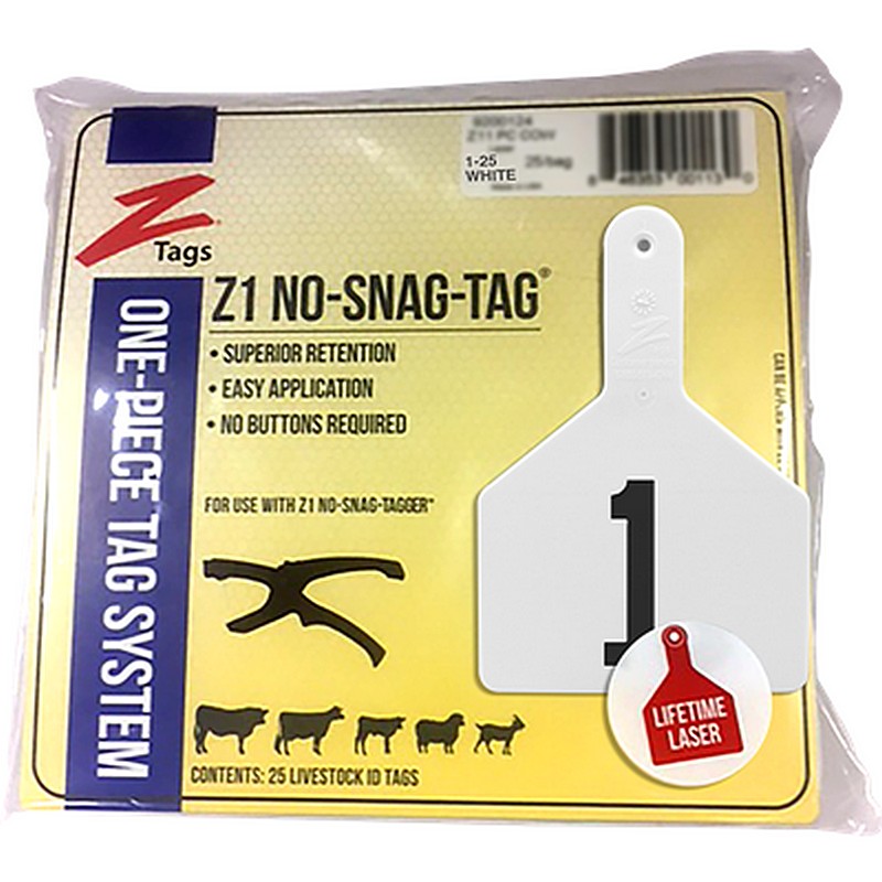 Z1 No Snag Cow Tag White 1-25