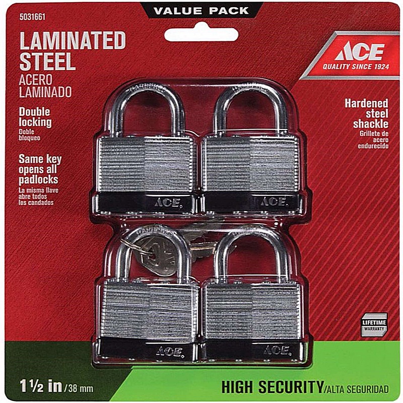 Ace 1 5/16"x1 9/16" Steel Double Locking Padlock 4 Ct