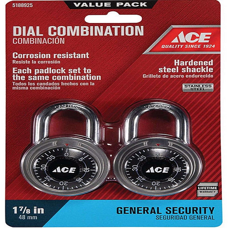 Ace Stainless Steel 3-Digit Combination Padlock 2 Ct