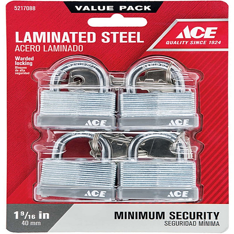 Ace 1"x1.5" Steel Warded Locking Padlock 4 Ct