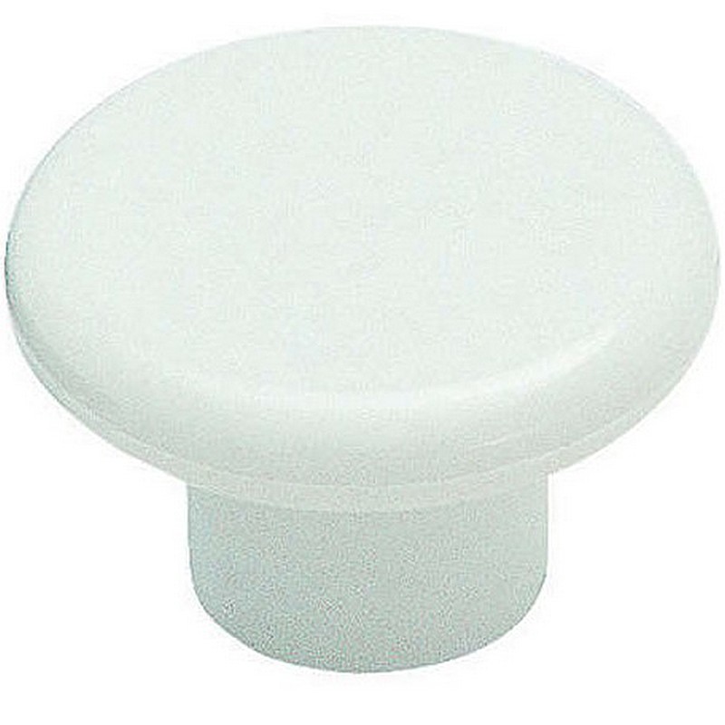 Round Cabinet Knob White Plastic 1.25 x 13/16"