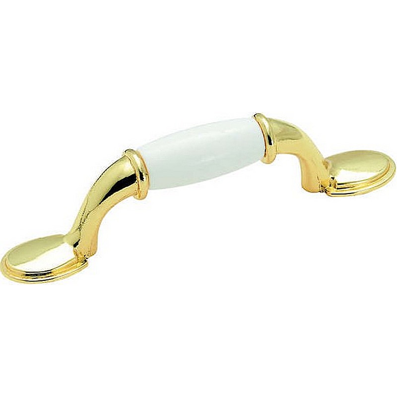 Cabinet Pull White/Polished Brass 3 in