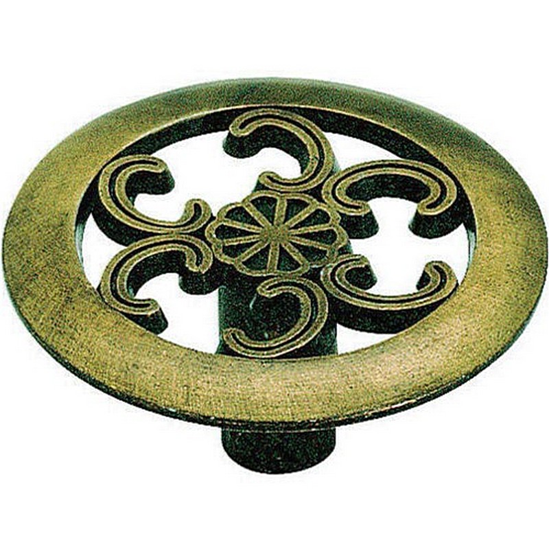 Round Cabinet Knob Patterned Antique Brass 