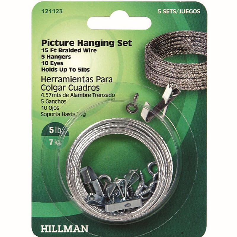 Steel-Plated Braided Wire Picture Hanging Set 5 ct 15 ft 5 lb