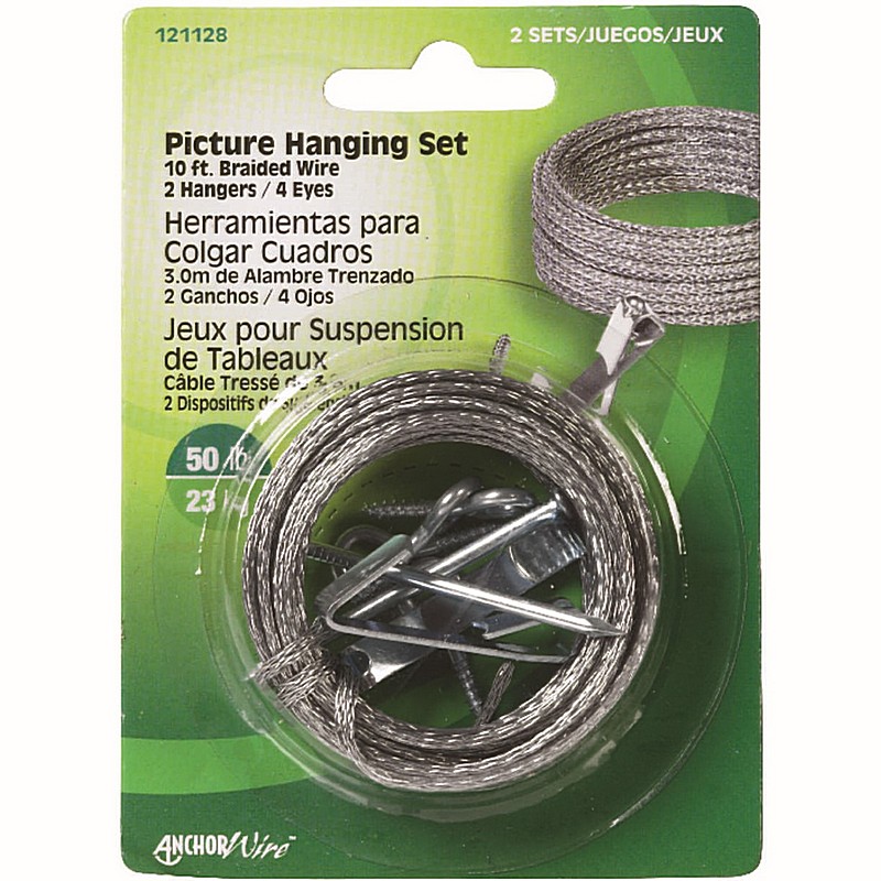 Steel-Plated Braided Wire Picture Hanging Set 2 ct 10 ft 50 lb