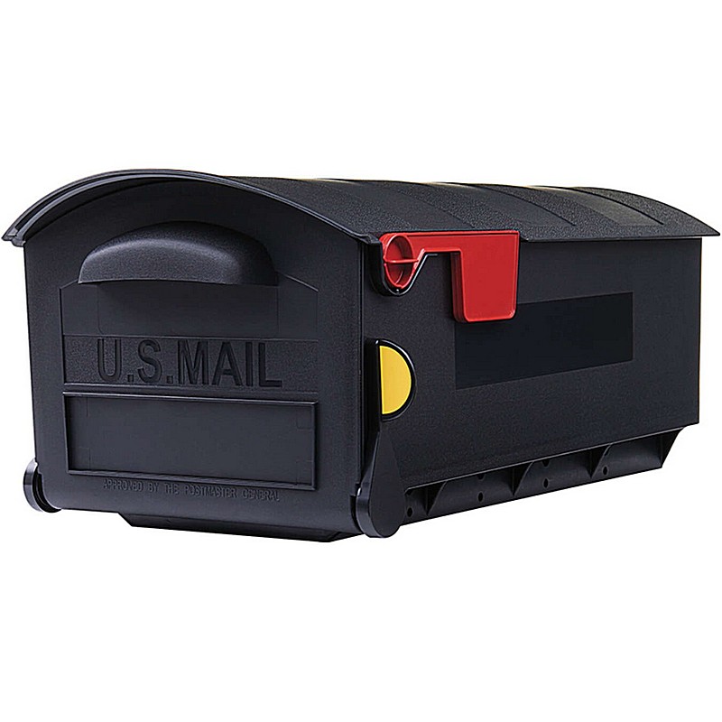 Plastic Post Mount Black Mailbox with Incoming Flag