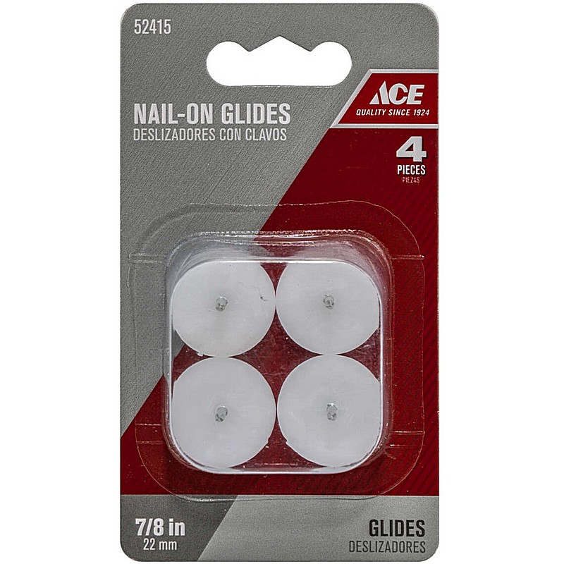 White Nail-On Plastic Chair Glide 7/8 4 ct