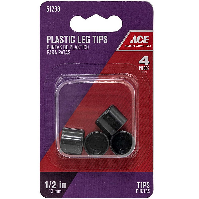 Plastic Round Black Leg Tip 0.5 in 4 ct