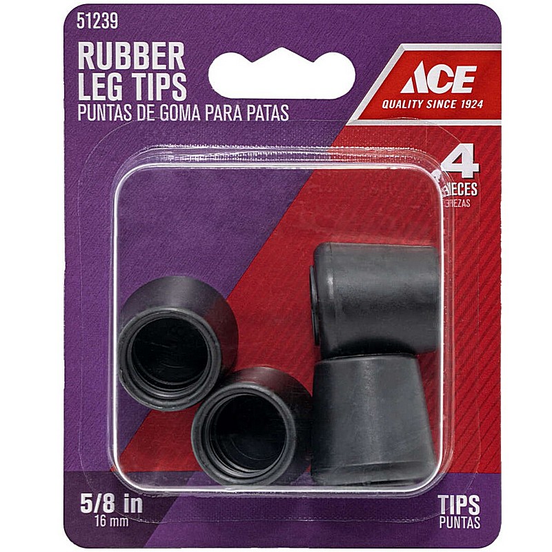 Rubber Round Black Leg Tip 5/8 in 4 ct
