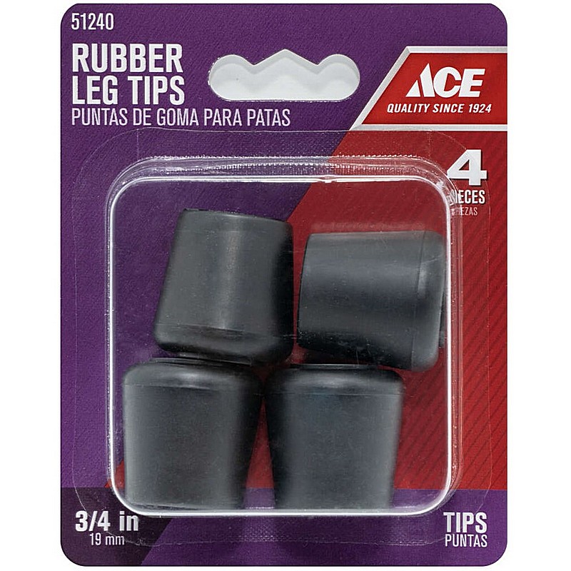 Rubber Round Black Leg Tip 0.75 in 4 ct