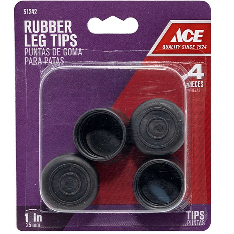 Rubber Round Black Leg Tip 1 in 4 ct