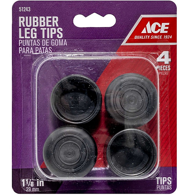 Rubber Round Black Leg Tip 1 1/8 in 4 ct