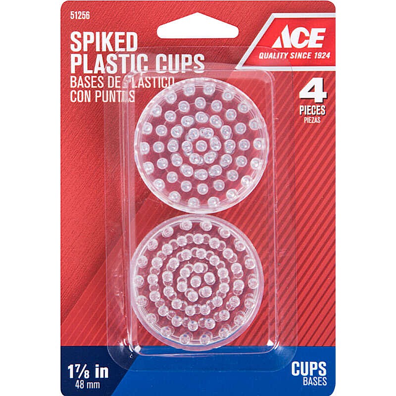 Plastic Spiked Caster Cup Clear Round 1 7/8 in 4 ct