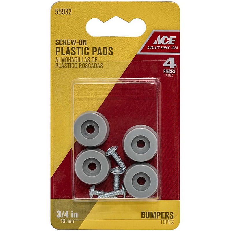 Round Plastic Gray Bumper Pad 0.75 in 4 ct