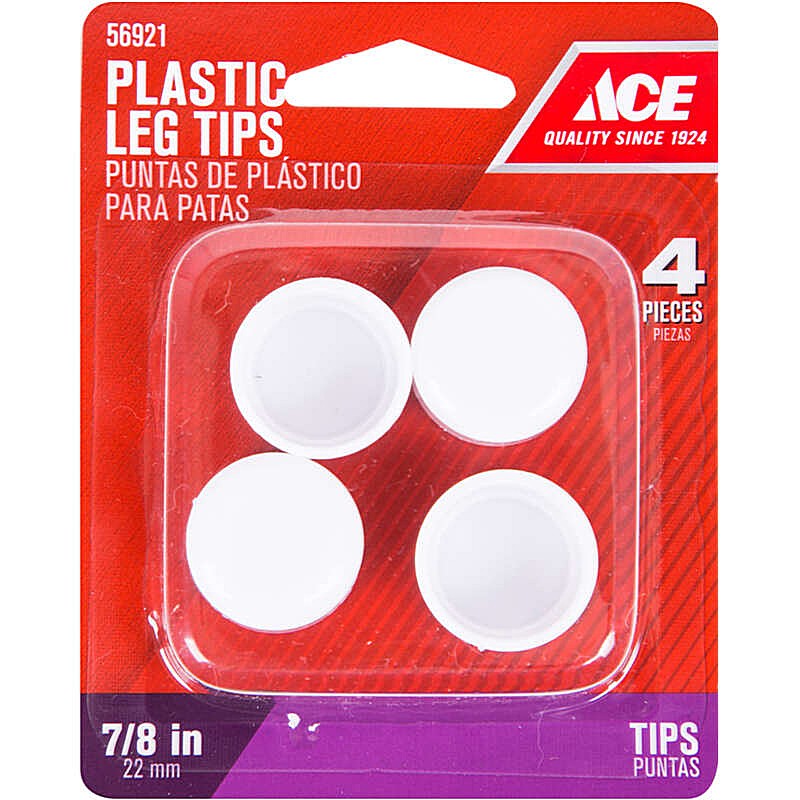 Round Plastic White Leg Tip 7/8 in 4 ct