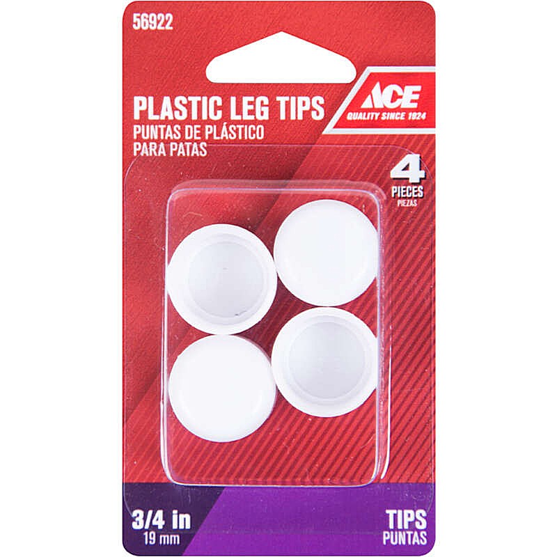 Round Plastic White Leg Tip 0.75 in 4 ct